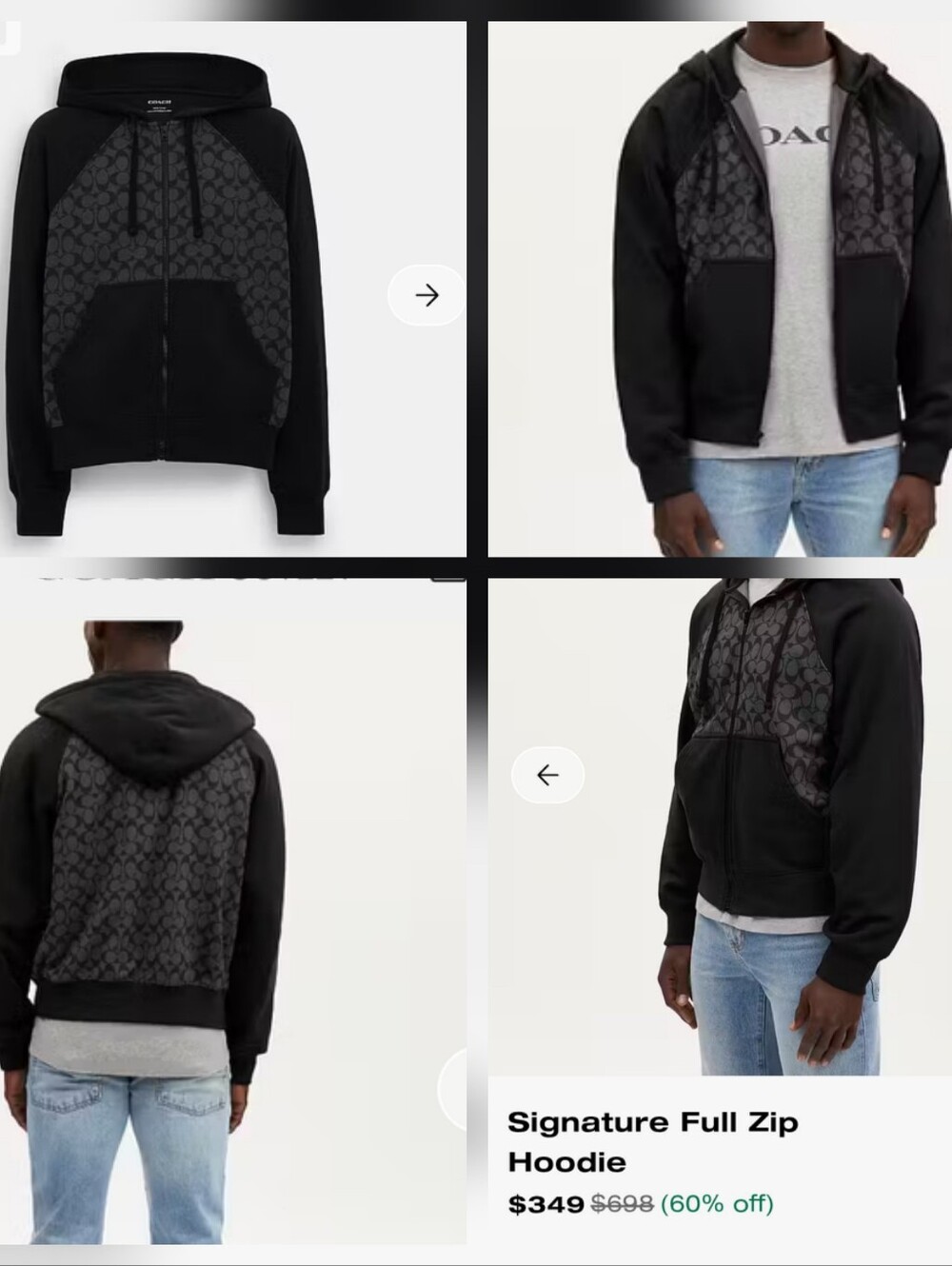 Coach Black Monogram Zip Hoodie - Men's - Picture 2 of 16